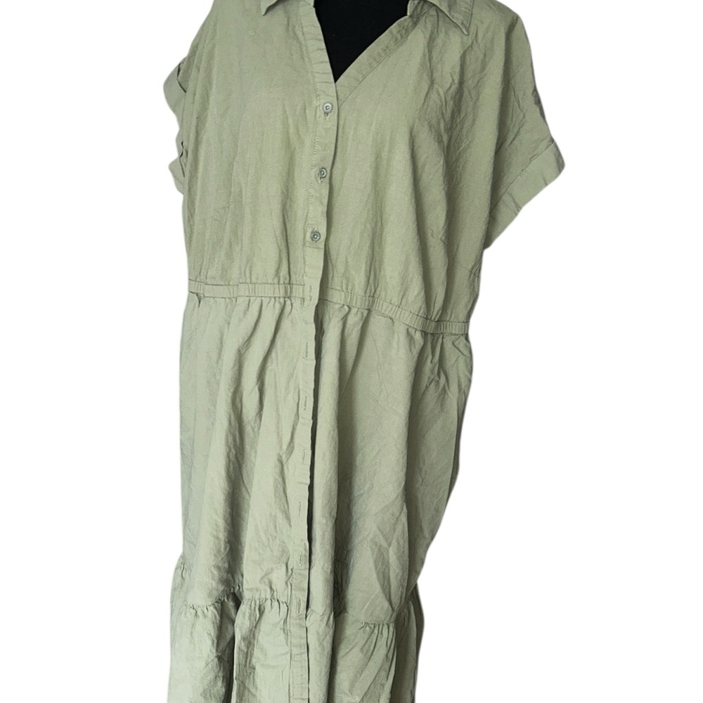 Olive Green Women's Button-Up Dress - Picture 5 of 9